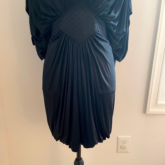 Catherine Malandrino Draped Gathered Cape Dress Gown In Black Size Small - Picture 5 of 12